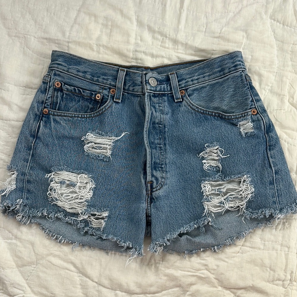 Levi 501 High-Waisted Jean Shorts with Distressing